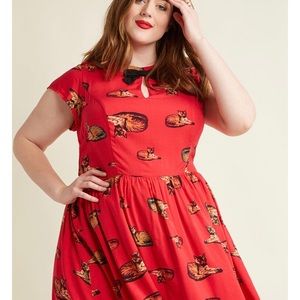 ModCloth Bow Front A-line Dress in Crimson Cat